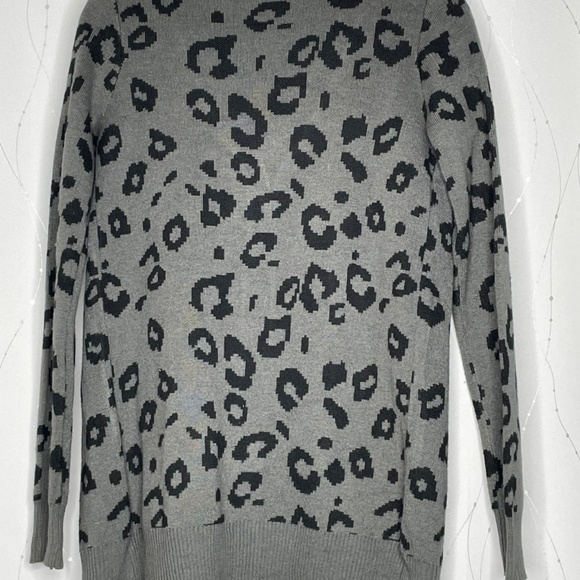 Full Tilt Dark Gray Small Leopard Print Cardigan - Picture 2 of 2